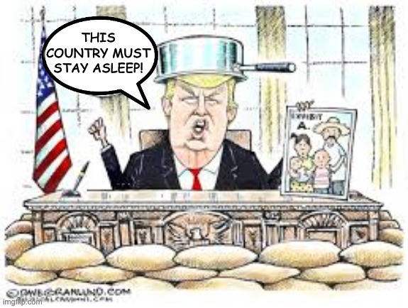 "This country cannot be WOKE," he shrills | THIS COUNTRY MUST STAY ASLEEP! | image tagged in trump,idiocracy,woke | made w/ Imgflip meme maker