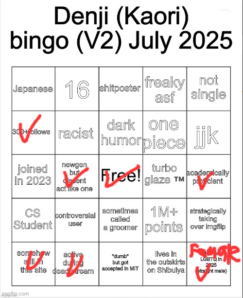 Denji Bingo V2 | image tagged in denji bingo v2 | made w/ Imgflip meme maker