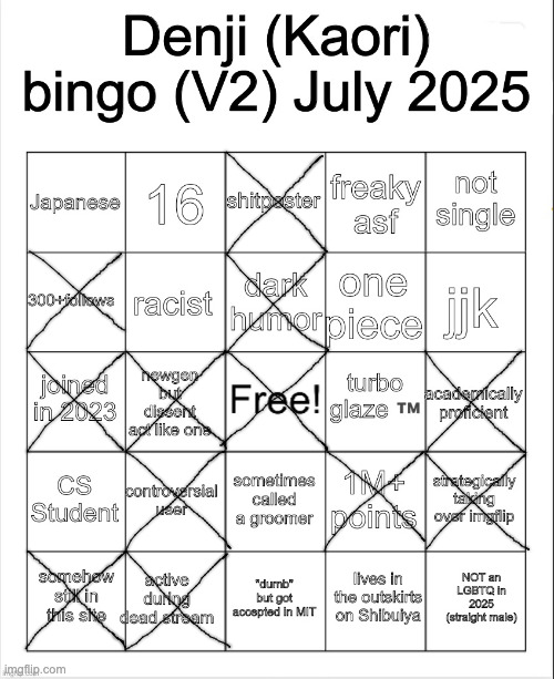 . | image tagged in denji bingo v2 | made w/ Imgflip meme maker