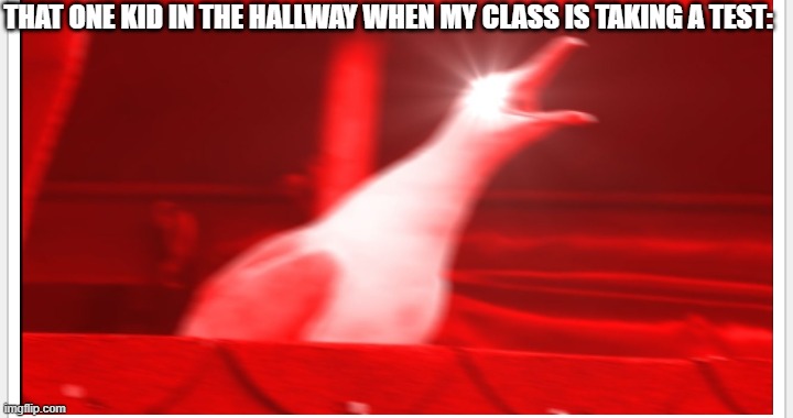 Screaming bird | THAT ONE KID IN THE HALLWAY WHEN MY CLASS IS TAKING A TEST: | image tagged in screaming bird | made w/ Imgflip meme maker