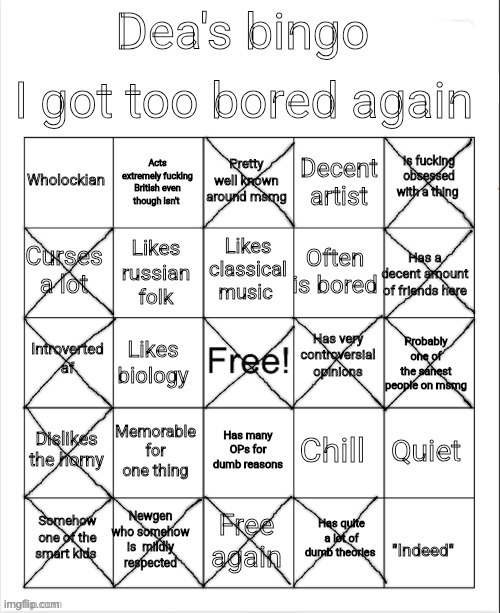 . | image tagged in dea's bingo | made w/ Imgflip meme maker
