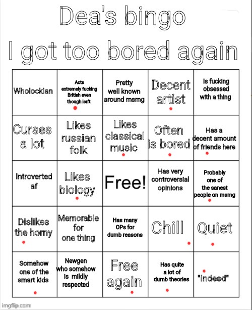 no ginbo :( | image tagged in dea's bingo | made w/ Imgflip meme maker