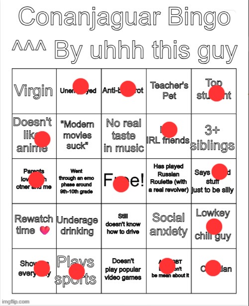 conanjaguar bingo | image tagged in conanjaguar bingo | made w/ Imgflip meme maker