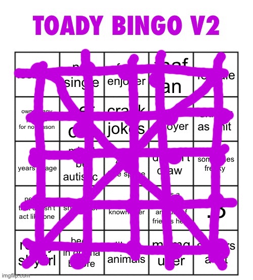 toady bingo v2 | image tagged in toady bingo v2 | made w/ Imgflip meme maker