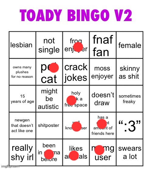 1/10 only because of whos bingo it is | image tagged in toady bingo v2 | made w/ Imgflip meme maker