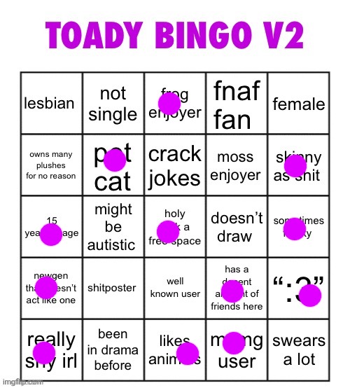 toady bingo v2 | image tagged in toady bingo v2 | made w/ Imgflip meme maker