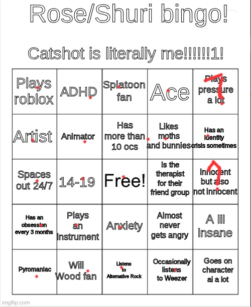 doing my old bingos to see if i'm still like that (this one's a year old) | image tagged in rose/shuri bingo | made w/ Imgflip meme maker