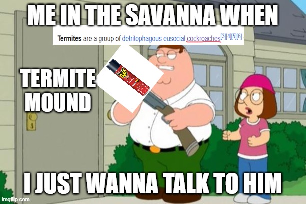 bruh really? | ME IN THE SAVANNA WHEN; TERMITE MOUND; I JUST WANNA TALK TO HIM | image tagged in i just wanna talk to him | made w/ Imgflip meme maker