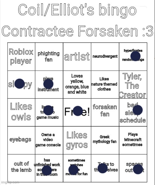 Coil/Elliot's bingo | image tagged in coil/elliot's bingo | made w/ Imgflip meme maker
