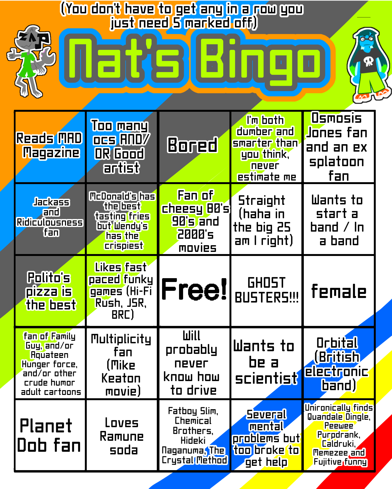 Nat's bingo updated 2 electric boogaloo Blank Meme Template