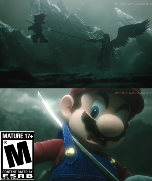 Rated M For Mature | image tagged in mario sephiroth stab,mario,sephiroth | made w/ Imgflip meme maker