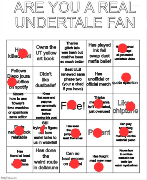 UNDERTALE BINGO | image tagged in undertale bingo | made w/ Imgflip meme maker