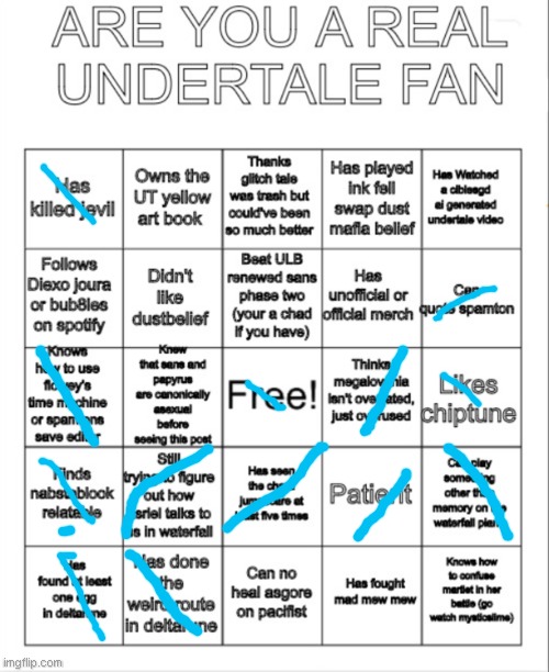 UNDERTALE BINGO | image tagged in undertale bingo | made w/ Imgflip meme maker