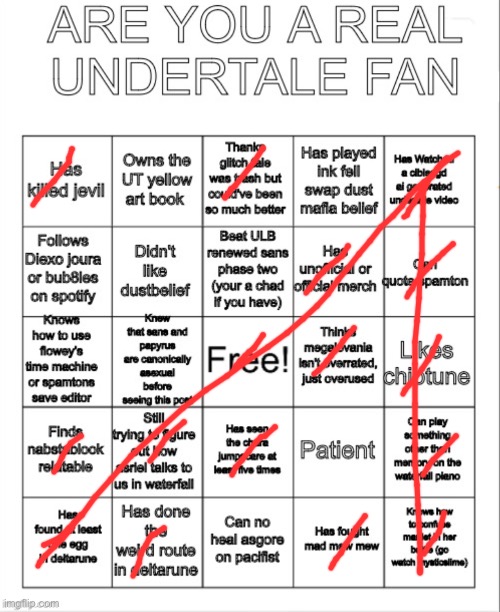 UNDERTALE BINGO | image tagged in undertale bingo | made w/ Imgflip meme maker