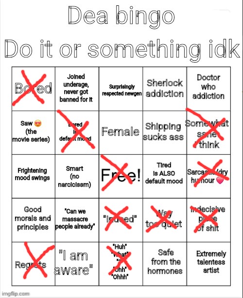 Dea bingo | image tagged in dea bingo | made w/ Imgflip meme maker