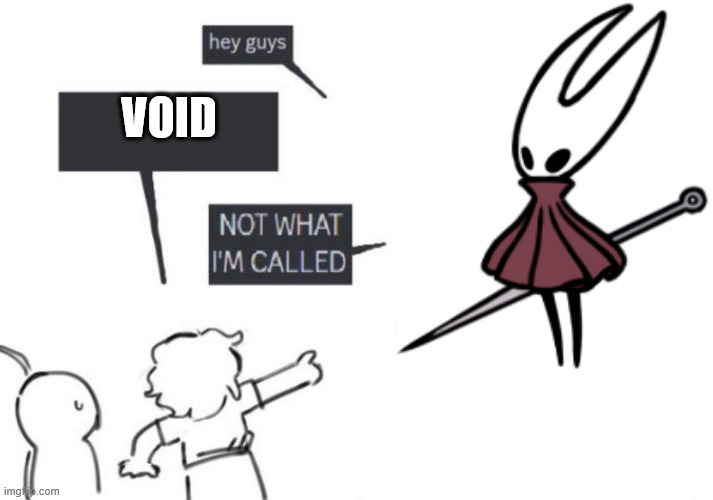 hornet is not void! (or is she?) | VOID | image tagged in hey guys - not what i'm called,hollow knight | made w/ Imgflip meme maker