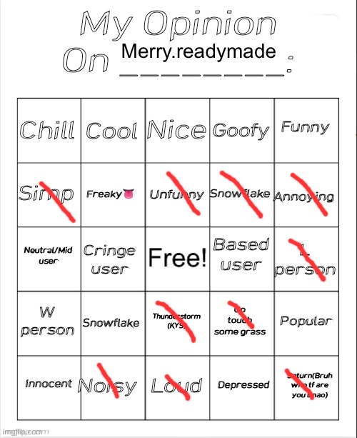 My Opinion On ________: Bingo by Andika V2 | Merry.readymade | image tagged in my opinion on ________ bingo by andika v2 | made w/ Imgflip meme maker
