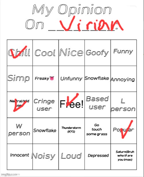My Opinion On ________: Bingo by Andika V2 | image tagged in my opinion on ________ bingo by andika v2 | made w/ Imgflip meme maker