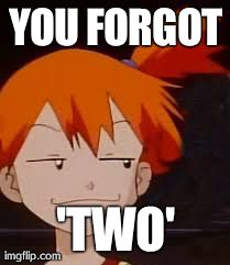 Derp Face Misty | YOU FORGOT 'TWO' | image tagged in derp face misty | made w/ Imgflip meme maker