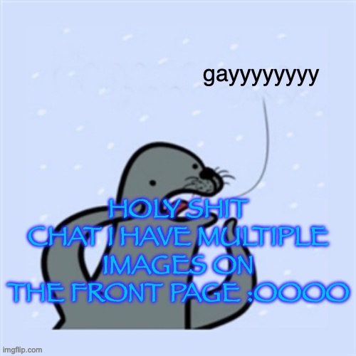 homophobic seal | HOLY SHIT CHAT I HAVE MULTIPLE IMAGES ON THE FRONT PAGE :OOOO | image tagged in homophobic seal | made w/ Imgflip meme maker