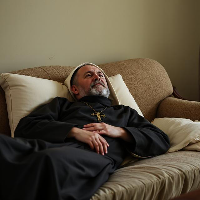 Catholic Monk On A Couch Blank Meme Template