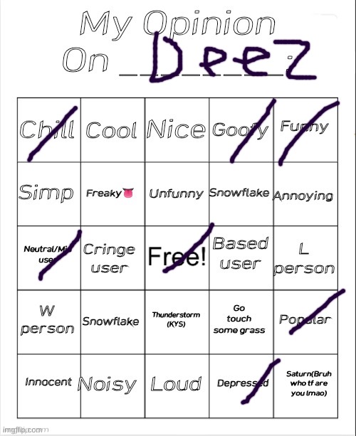 My Opinion On ________: Bingo by Andika V2 | image tagged in my opinion on ________ bingo by andika v2 | made w/ Imgflip meme maker