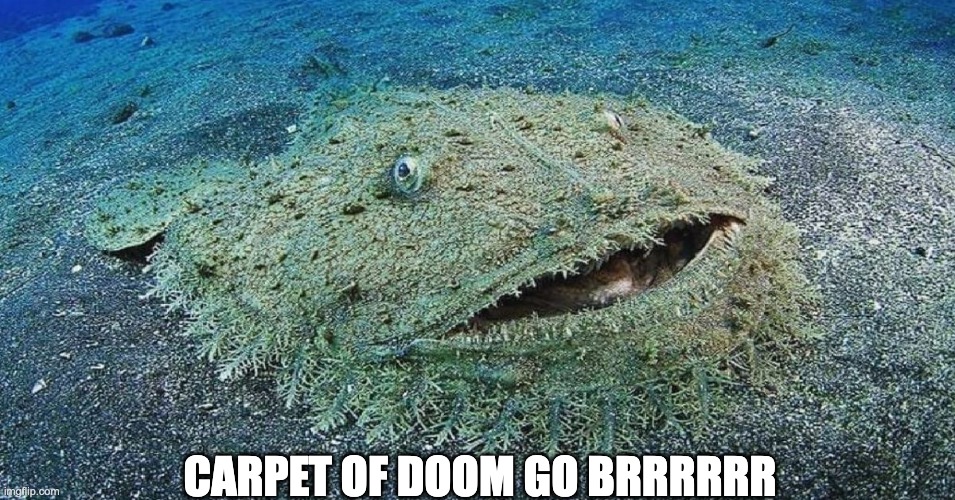 CARPET OF DOOOOOOOM | CARPET OF DOOM GO BRRRRRR | image tagged in fish | made w/ Imgflip meme maker