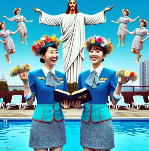 Two Asian women summon Jesus Christ. | made w/ Imgflip meme maker