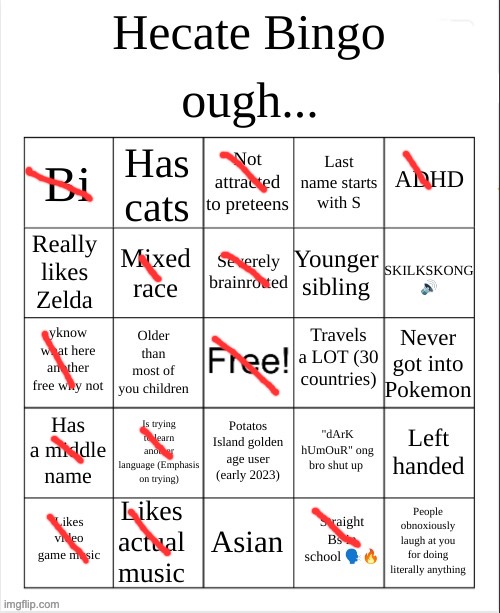 technically I'm mixed race but I look like half of my genetics are bleach | image tagged in hecate bingo | made w/ Imgflip meme maker