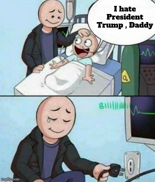 Father Unplugs Life support | I hate President Trump , Daddy | image tagged in father unplugs life support | made w/ Imgflip meme maker
