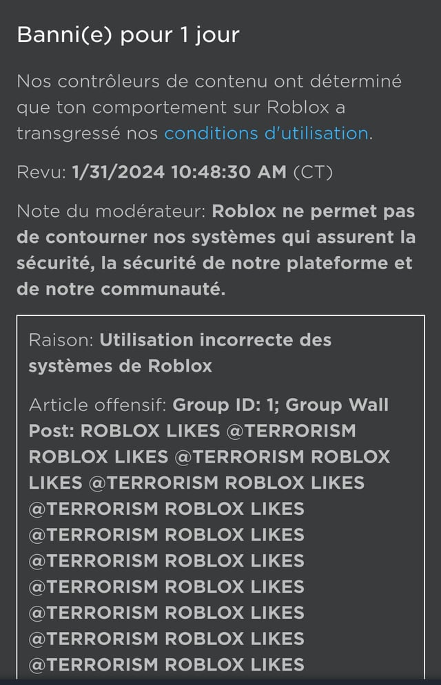 High Quality Roblox ban français Blank Meme Template
