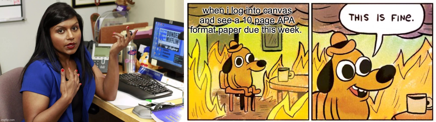 when i log into canvas and see a 10 page APA format paper due this week. | image tagged in memes,this is fine | made w/ Imgflip meme maker