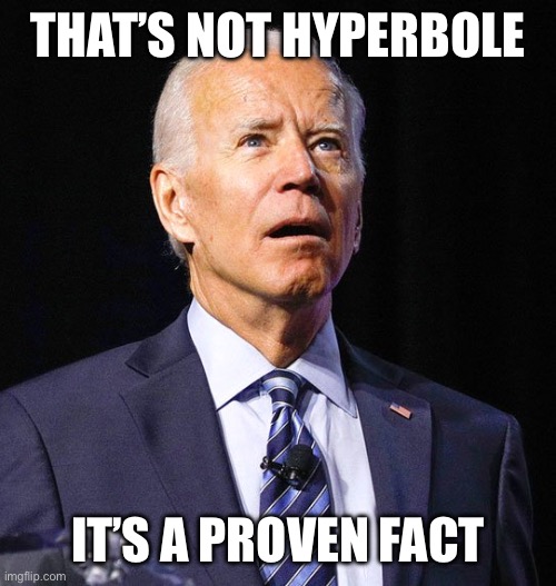 Joe Biden | THAT’S NOT HYPERBOLE IT’S A PROVEN FACT | image tagged in joe biden | made w/ Imgflip meme maker