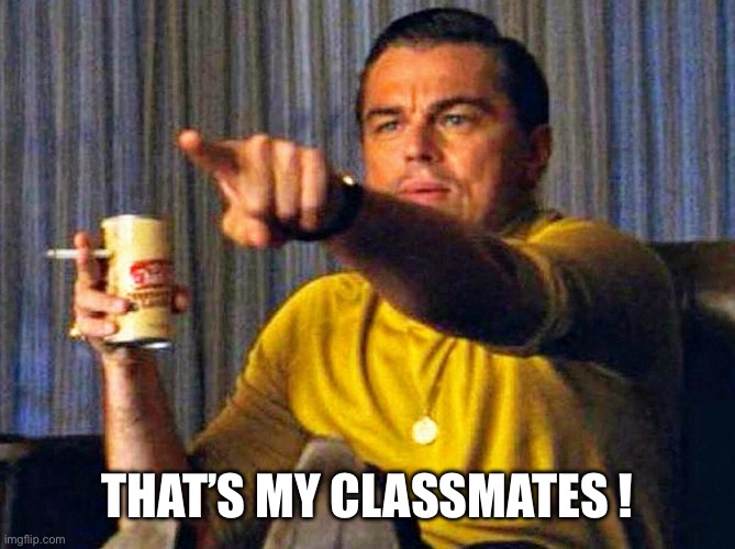 Leonardo Dicaprio pointing at tv | THAT’S MY CLASSMATES ! | image tagged in leonardo dicaprio pointing at tv | made w/ Imgflip meme maker