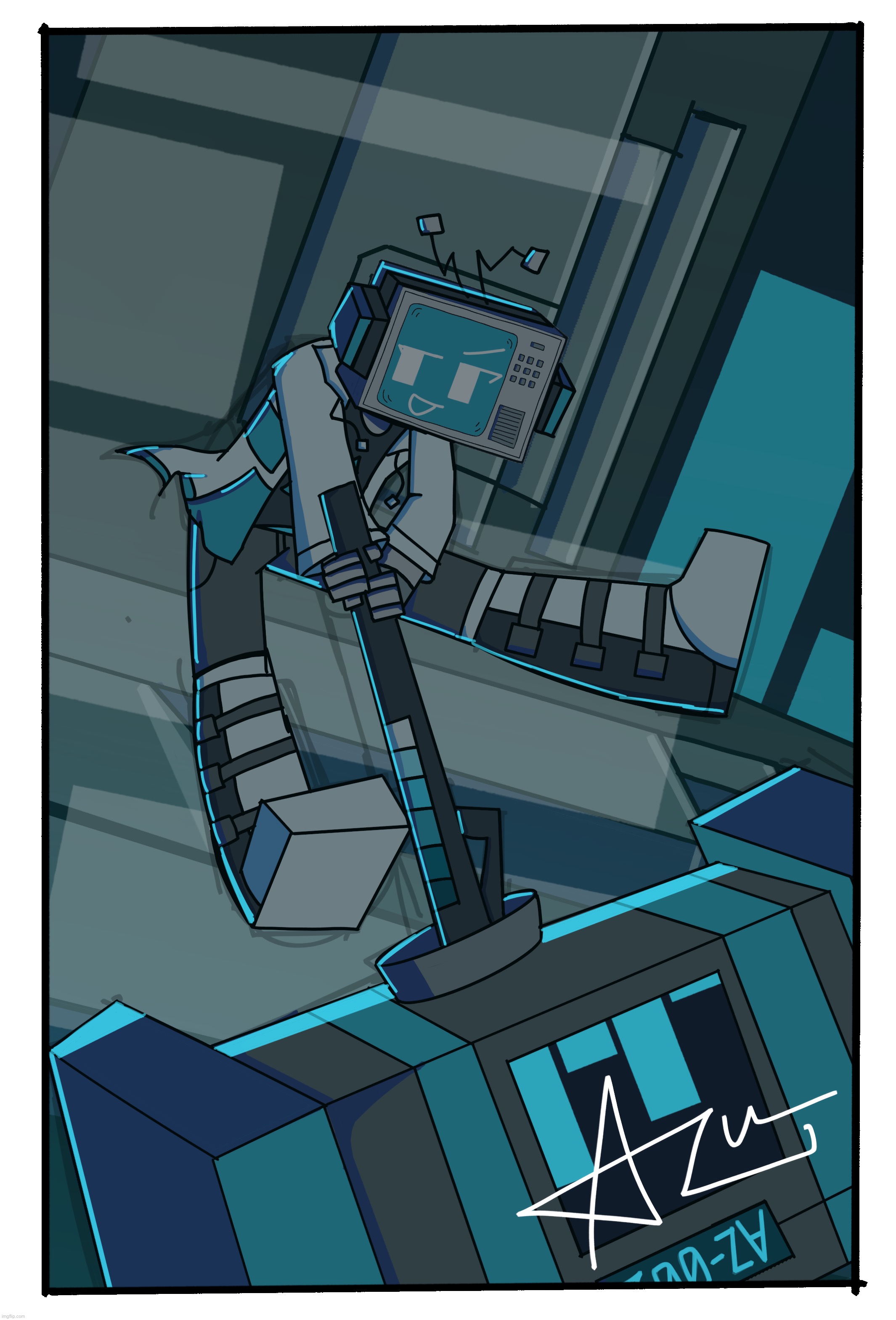 DJ Azure illustration (Azure’s signature is in the bottom right) | image tagged in art | made w/ Imgflip meme maker