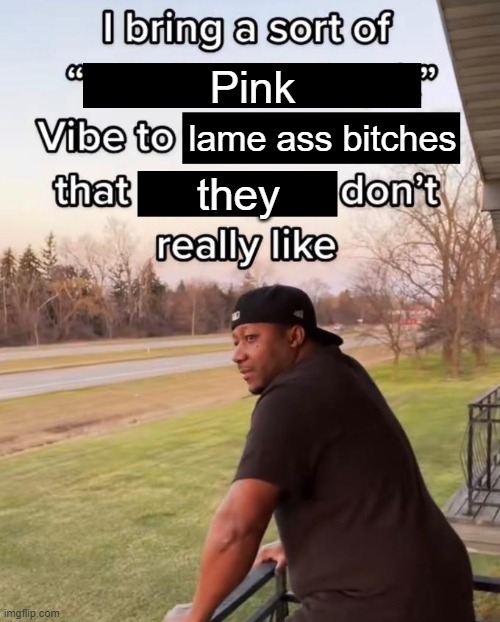 Pink Vibe | Pink; lame ass bitches; they | image tagged in i bring a sort of x vibe to the y | made w/ Imgflip meme maker