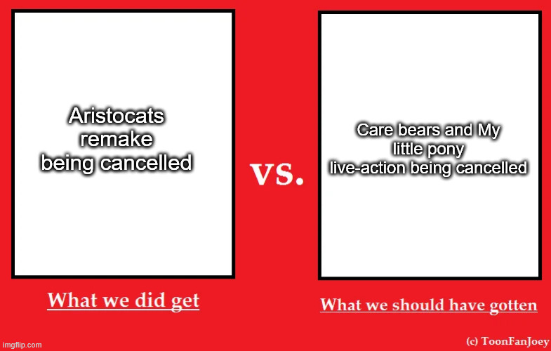 The live-action care bears and MLP movies are the only live-action movies to be cancelled, not aristocats. | Care bears and My little pony live-action being cancelled; Aristocats remake being cancelled | image tagged in memes,the aristocats,disney,live-action remakes,care bears,my little pony | made w/ Imgflip meme maker