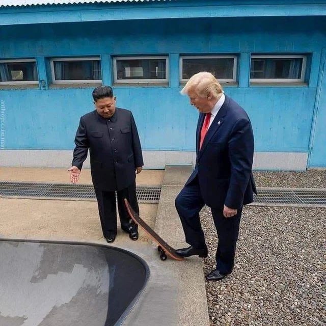 trump skateboard with kim jong un Blank Meme Template