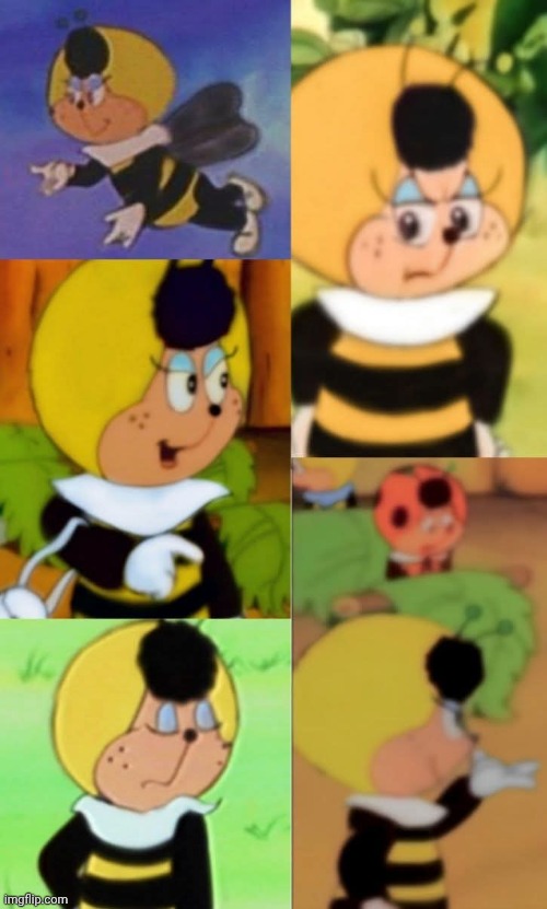 Levallois the evil bee (from Cococinel 1992) | image tagged in vintage cartoon,cute bee,european cartoon,cococinel | made w/ Imgflip meme maker