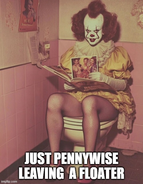 It Floats! | JUST PENNYWISE LEAVING  A FLOATER | image tagged in funny,memes | made w/ Imgflip meme maker
