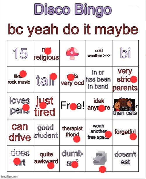 Disco bingo but slightly less terrible | image tagged in disco bingo but slightly less terrible | made w/ Imgflip meme maker