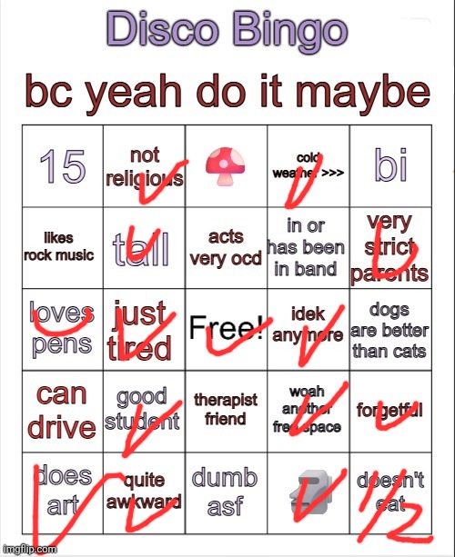 Disco bingo but slightly less terrible | image tagged in disco bingo but slightly less terrible | made w/ Imgflip meme maker
