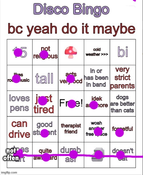 i got a bingo :D | not often | image tagged in disco bingo but slightly less terrible | made w/ Imgflip meme maker