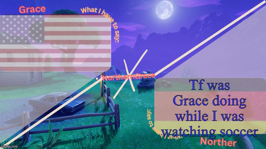 NorthernGrace Temp | Tf was Grace doing while I was watching soccer | image tagged in northerngrace temp | made w/ Imgflip meme maker
