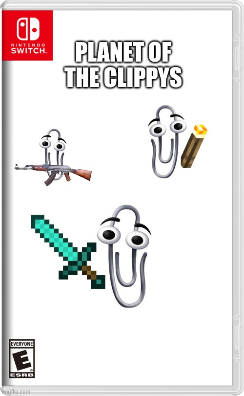 Planet of the Clippys | PLANET OF THE CLIPPYS | image tagged in nintendo switch,memes,funny,clippy | made w/ Imgflip meme maker