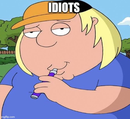 Chris Vaping | IDIOTS | image tagged in chris vaping | made w/ Imgflip meme maker
