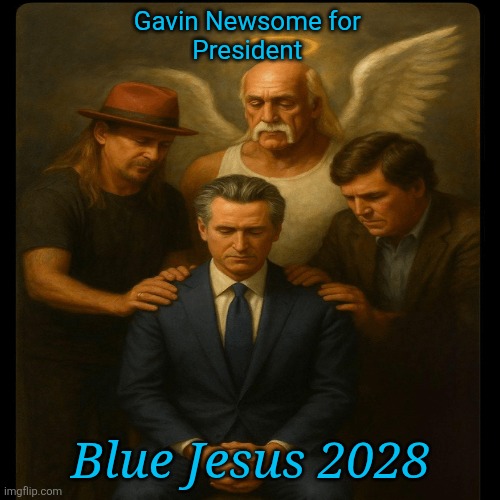 Gavin Newsome for 
President Blue Jesus 2028 | made w/ Imgflip meme maker