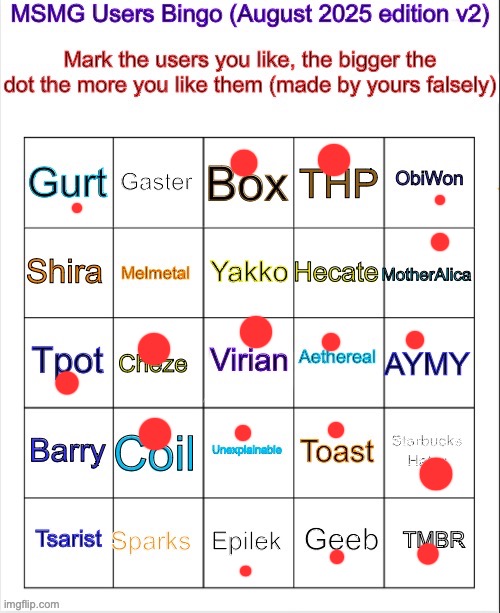 eh | image tagged in msmg users bingo august 2025 v2 | made w/ Imgflip meme maker