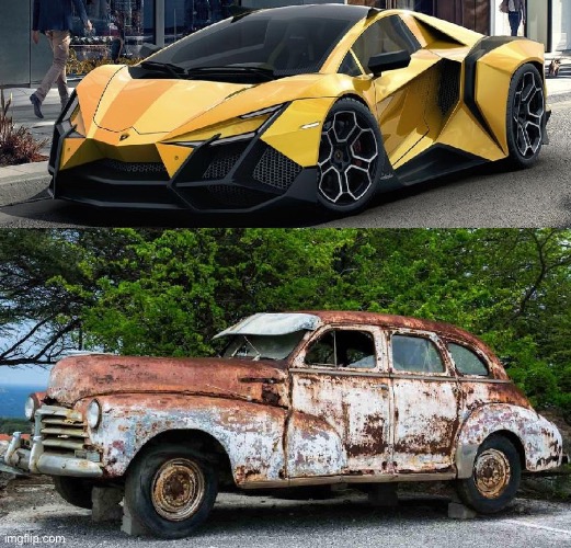 Nice Car Rusty Car | image tagged in nice car rusty car | made w/ Imgflip meme maker