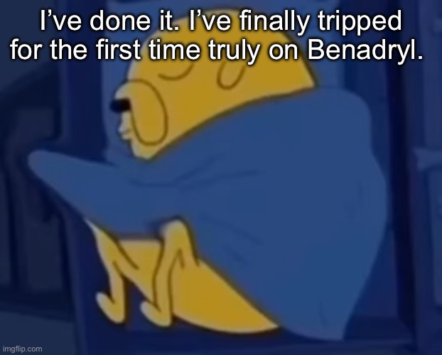 I will never forget what it was like. | I’ve done it. I’ve finally tripped for the first time truly on Benadryl. | image tagged in im jaking it | made w/ Imgflip meme maker